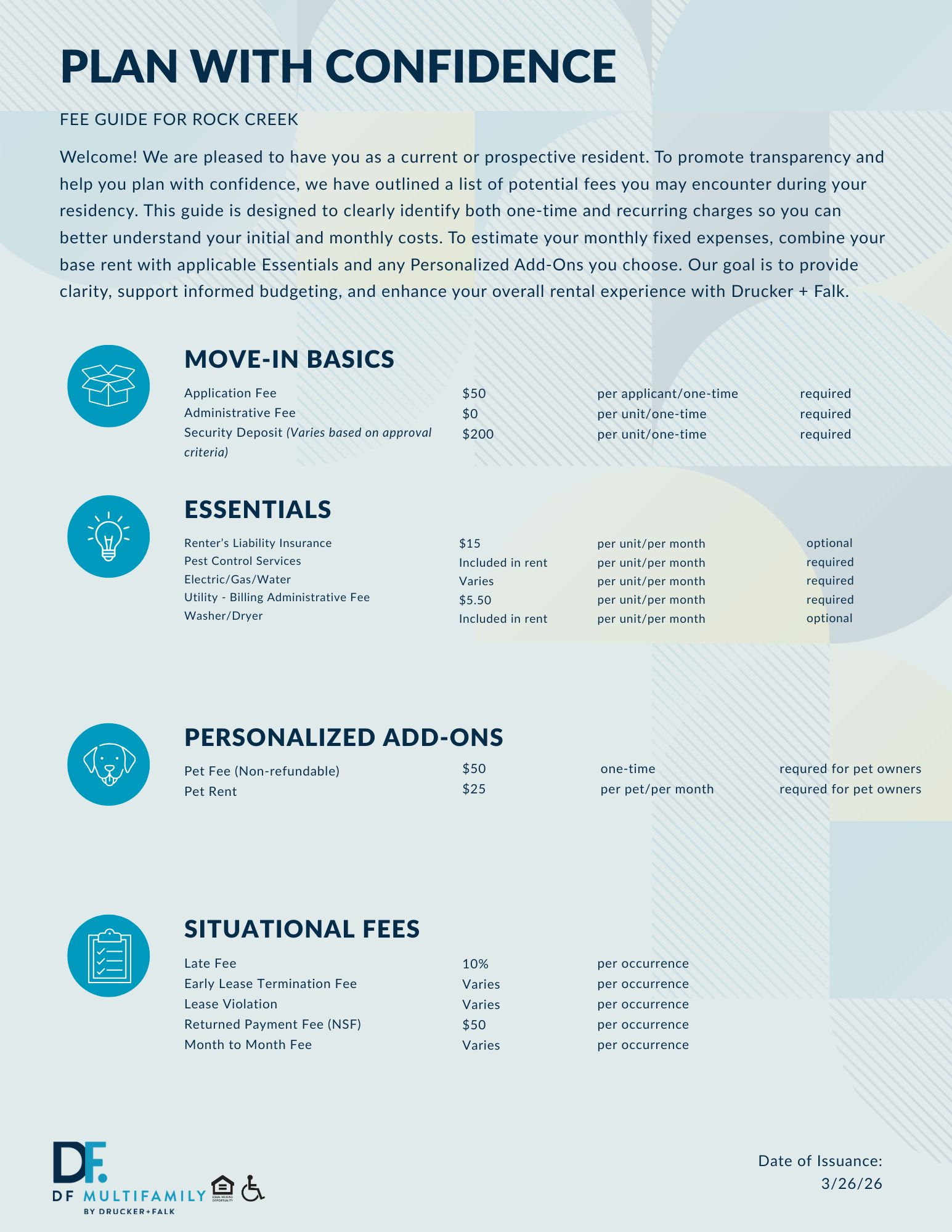 Fee Guide for Pines of York - Please call our leasing office for more details